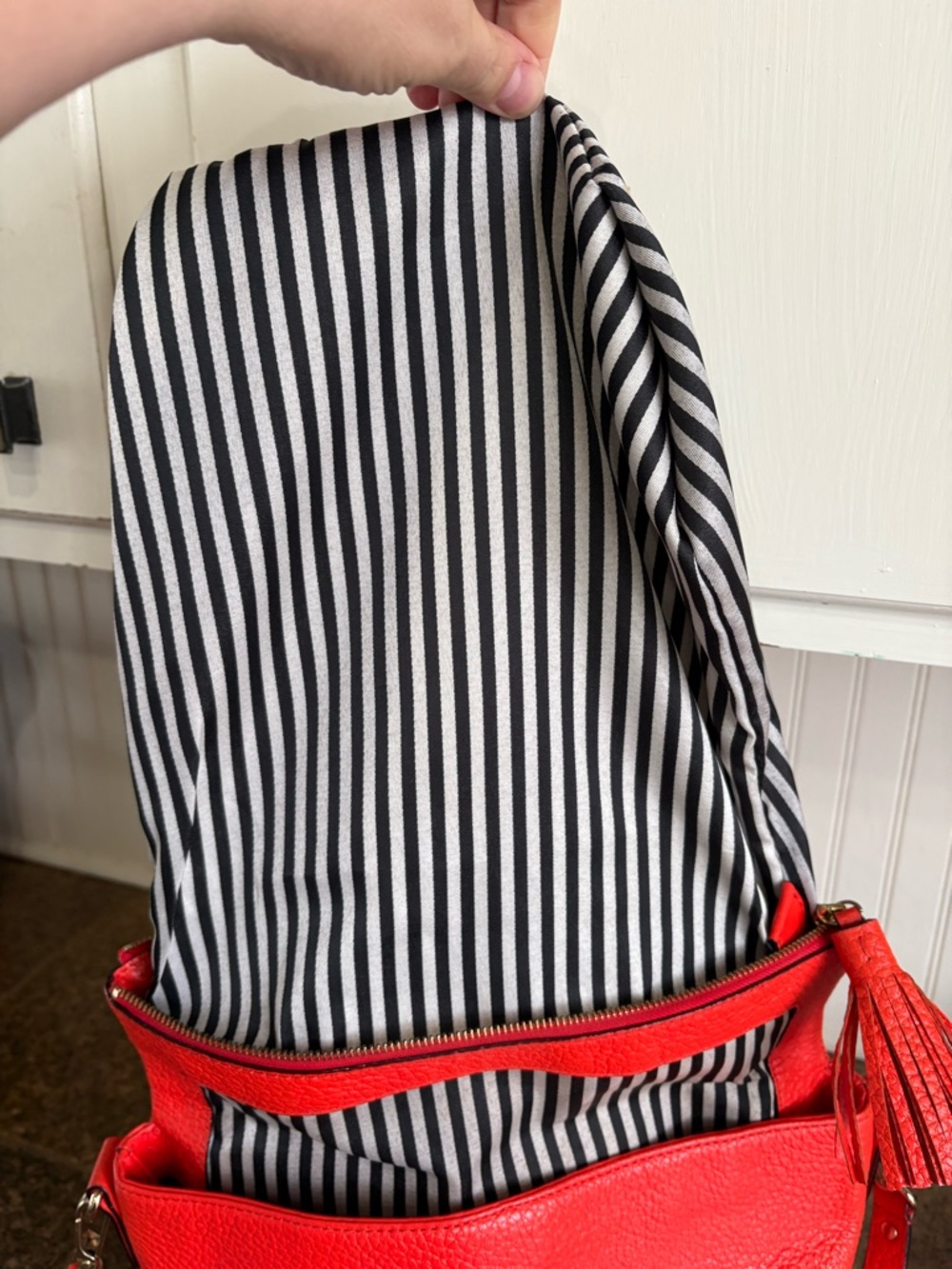 kate spade Orange Pebbled Leather Shoulder Bag with Tassel - Picture 9 of 10